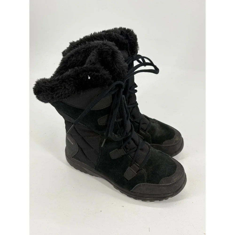 Columbia Minx Mid II Womens Size 7 Wide Winter Boots Black Waterproof Faux Fur